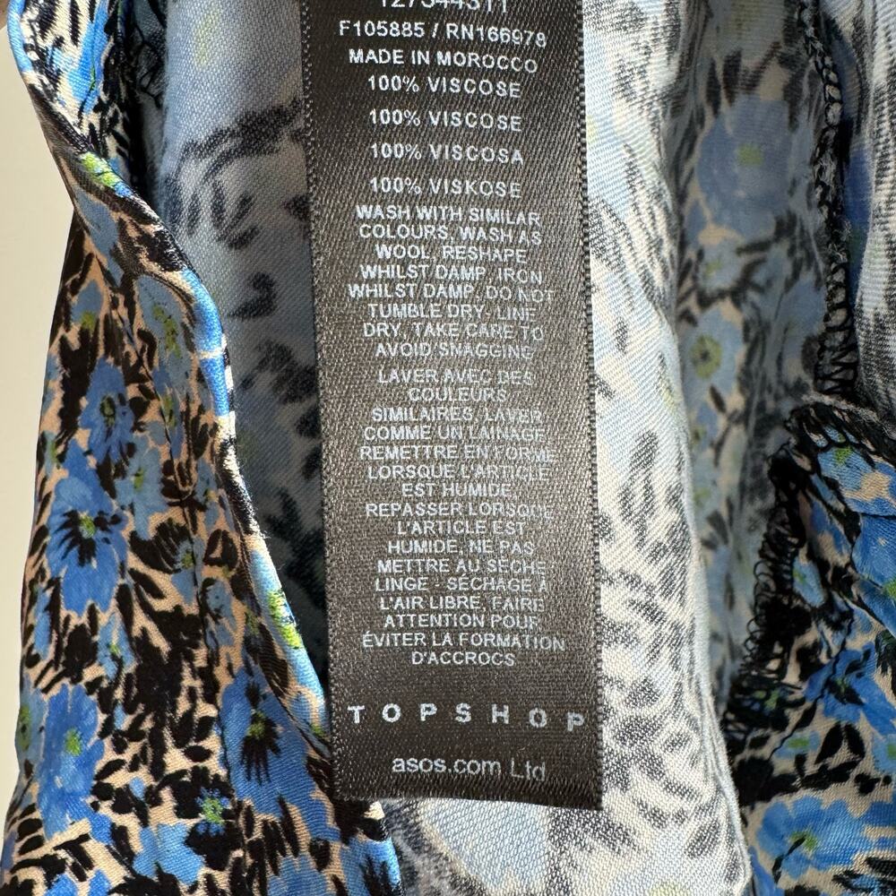 Topshop Floral Romper Blue Silky Satin Grunge Tie Back Sleeveless Size 12 Beach - Picture 11 of 12